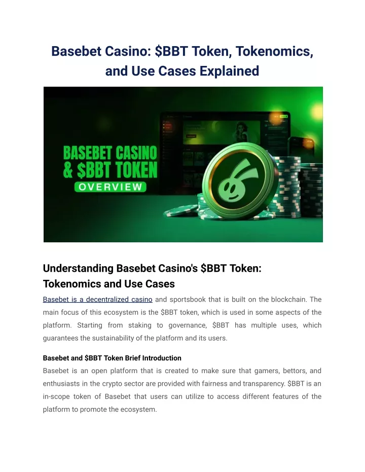 basebet casino bbt token tokenomics and use cases