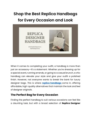 Chic and Affordable Replica Bags to Elevate Your Style