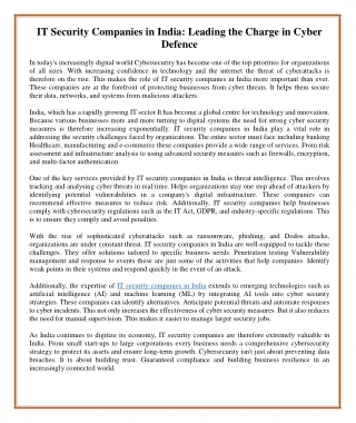 IT Security Companies in India: Leading the Charge in Cyber Defense