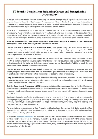 IT Security Certification: Enhancing Careers and Strengthening Cybersecurity