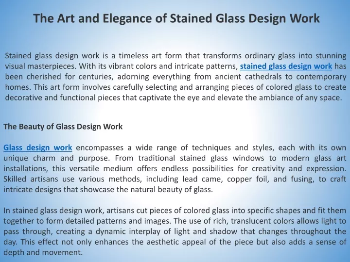 the art and elegance of stained glass design work