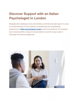 Discover Support with an Italian Psychologist in London