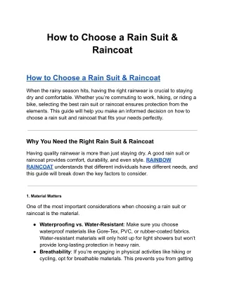 How to Choose a Rain Suit & Raincoat