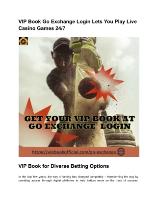 VIP Book Go Exchange Login Lets You Play Live Casino Games 247