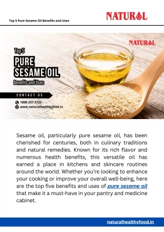 Top 5 Pure Sesame Oil Benefits and Uses