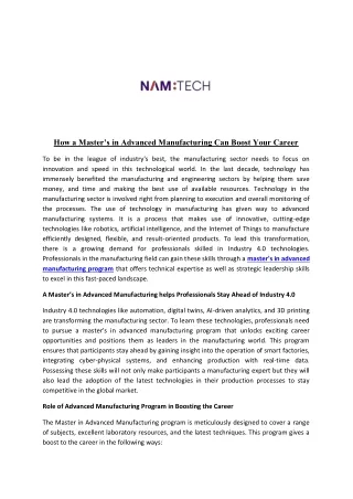 how a master s in advanced manufacturing