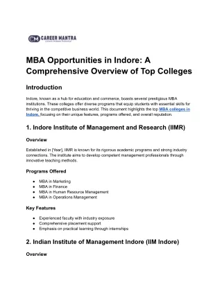 mba opportunities in indore a comprehensive