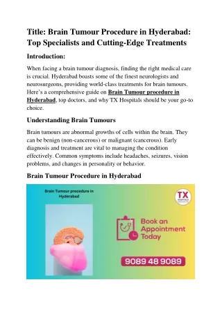 Brain Tumour Procedure in Hyderabad -TX Hospitals