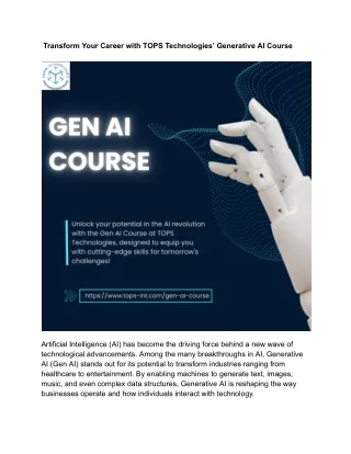 Transform Your Career with TOPS Technologies’ Generative AI Course