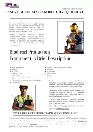 Biodiesel Production Equipment pdf article