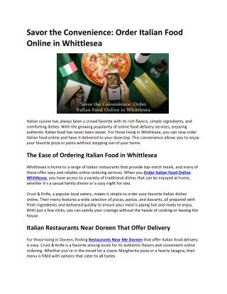 Savor the Convenience Order Italian Food Online in Whittlesea