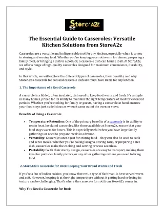The Essential Guide to Casseroles Versatile Kitchen Solutions from StoreA2z