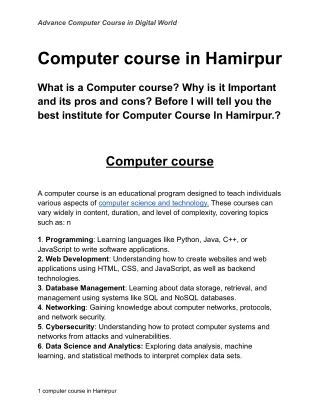 advance computer course in digital world
