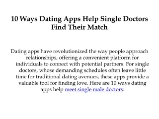 10 Ways Dating Apps Help Single Doctors Find Their Match