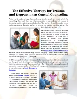 The Effective Therapy for Trauma and Depression at Coastal Counseling