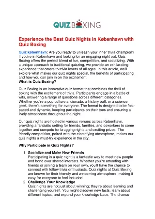 Experience the Best Quiz Nights in København with Quiz Boxing