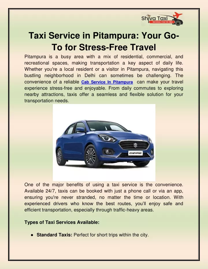 taxi service in pitampura your go to for stress