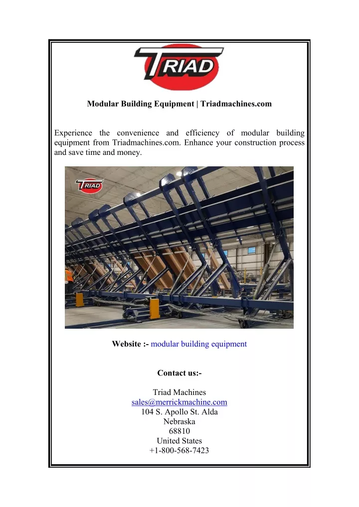 modular building equipment triadmachines com