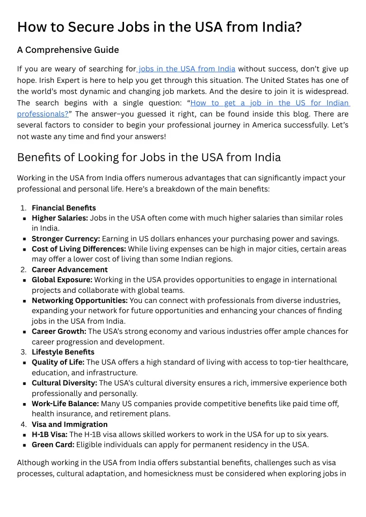 how to secure jobs in the usa from india