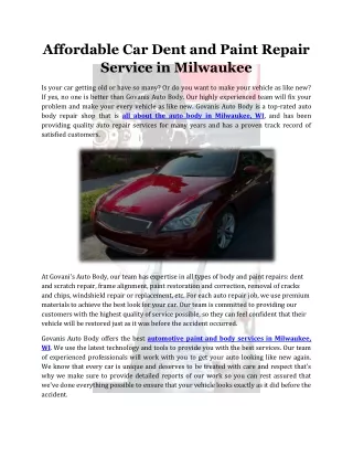 Affordable Car Dent and Paint Repair Service in Milwaukee