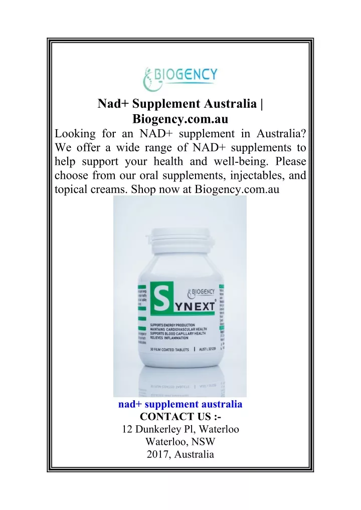 nad supplement australia biogency com au looking