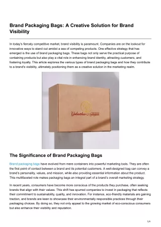 Brand Packaging Bags A Creative Solution for Brand Visibility