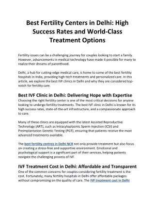 Best Fertility Centers in Delhi High Success Rates and World-Class Treatment Options