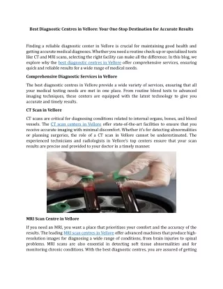 Best Diagnostic Centres in Vellore