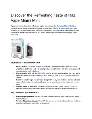 Discover the Refreshing Taste of Raz Vape Miami Mint