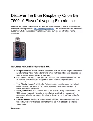 Discover the Blue Raspberry Orion Bar 7500_ A Flavorful Vaping Experience