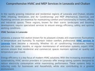 Comprehensive HVAC and MEP Services in Lonavala and Chakan