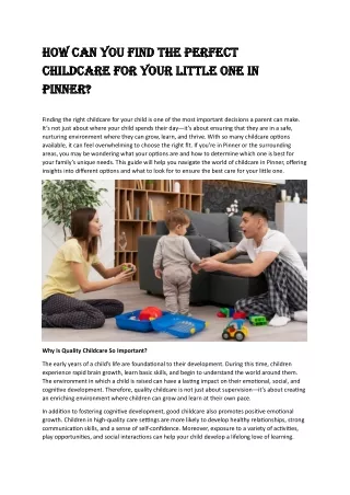 How Can You Find the Perfect Childcare for Your Little One in Pinner