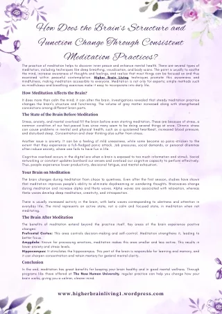 How Does the Brain’s Structure and Function Change Through Consistent Meditation Practices