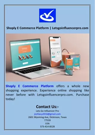 Shoply E Commerce Platform  Letsgoinfluencerpro.com