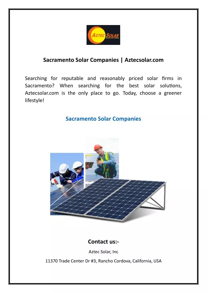 sacramento solar companies aztecsolar com