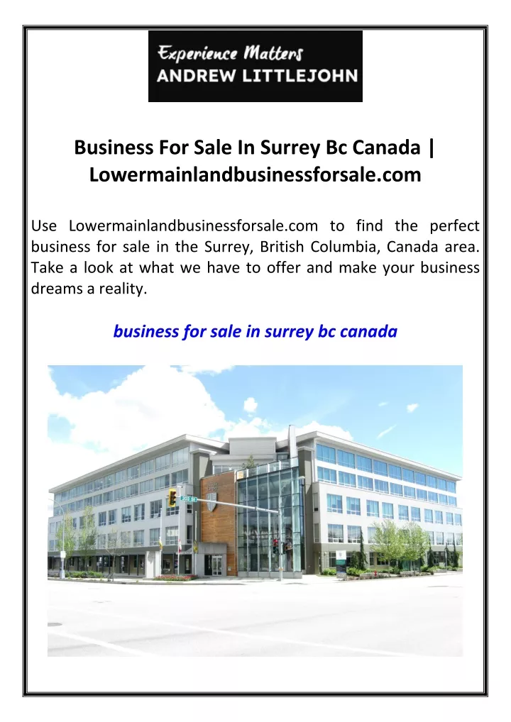 business for sale in surrey bc canada