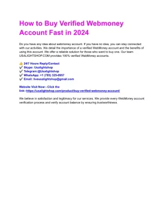100% Verified Buy Verified Webmoney Accounts - 2024