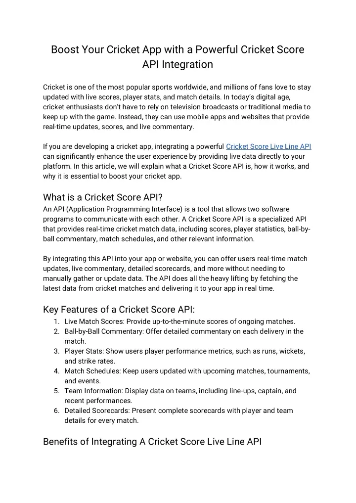 boost your cricket app with a powerful cricket