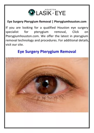 Eye Surgery Pterygium Removal | Pterygiumhouston.com