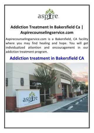 Addiction Treatment In Bakersfield Ca | Aspirecounselingservice.com