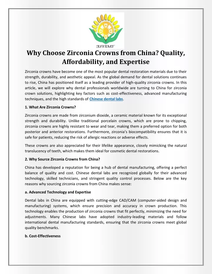 why choose zirconia crowns from china quality