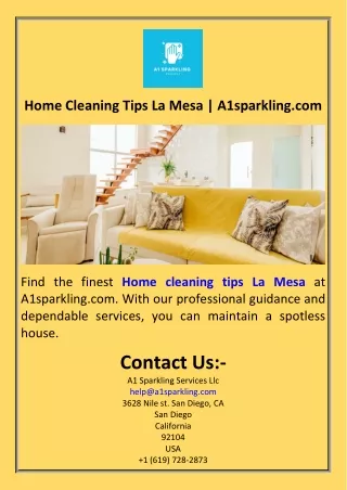 Home Cleaning Tips La Mesa  A1sparkling.com