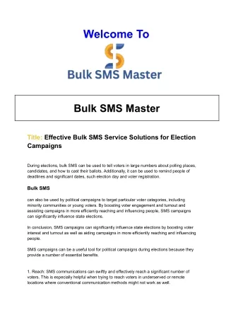 Effective Bulk SMS Service Solutions for Election Campaigns