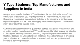 Y Type Strainers_ Top Manufacturers and Suppliers in India