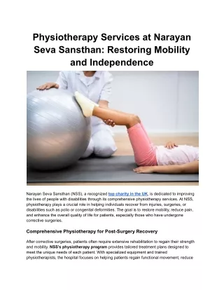 Physiotherapy Services at Narayan Seva Sansthan_ Restoring Mobility and Independence