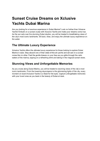 Sunset Cruise Dreams on Xclusive Yachts Dubai Marina