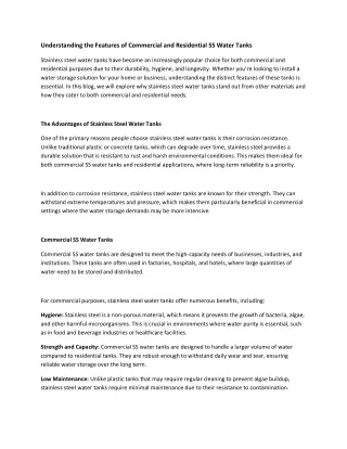 Understanding the Features of Commercial and Residential SS Water Tanks
