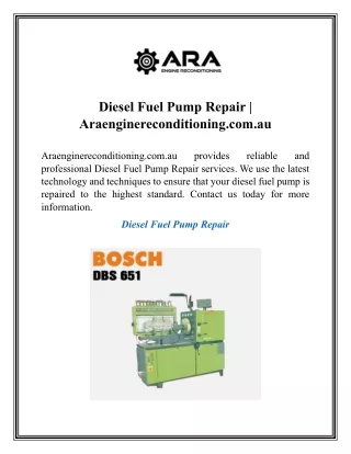 Diesel Fuel Pump Repair  Araenginereconditioning.com.au