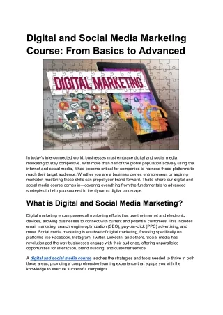 Digital and Social Media Marketing Course: From Basics to Advanced