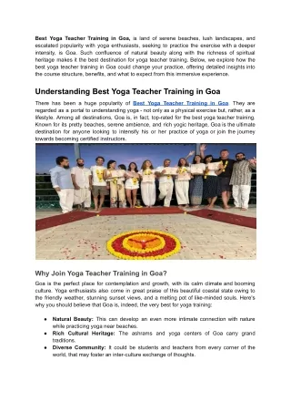 Transform Your Practice with the Best Yoga Teacher Training in Goa